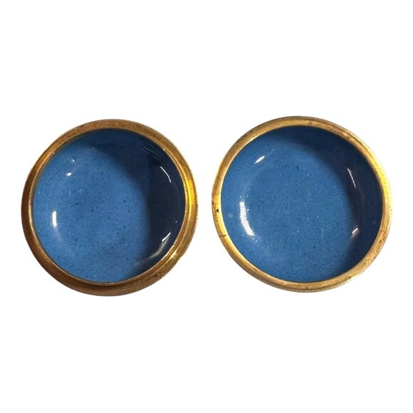 Vintage Cloisonné Round Trinket Box Antique Floral Design Blue & Green Enamel - Picture 5 of 8